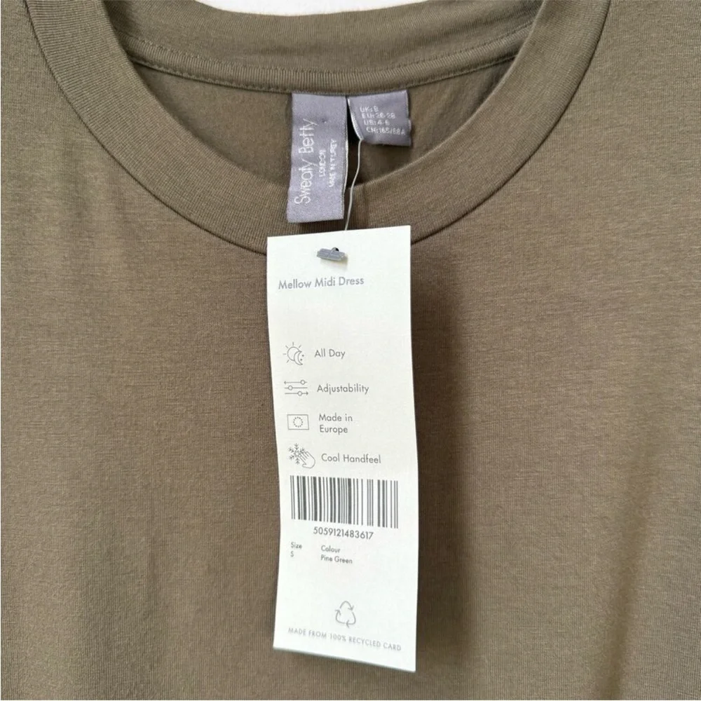 Sweaty Betty Layered Jersey Stretch Midi Olive Green Dress | Size Small - Picture 10 of 11